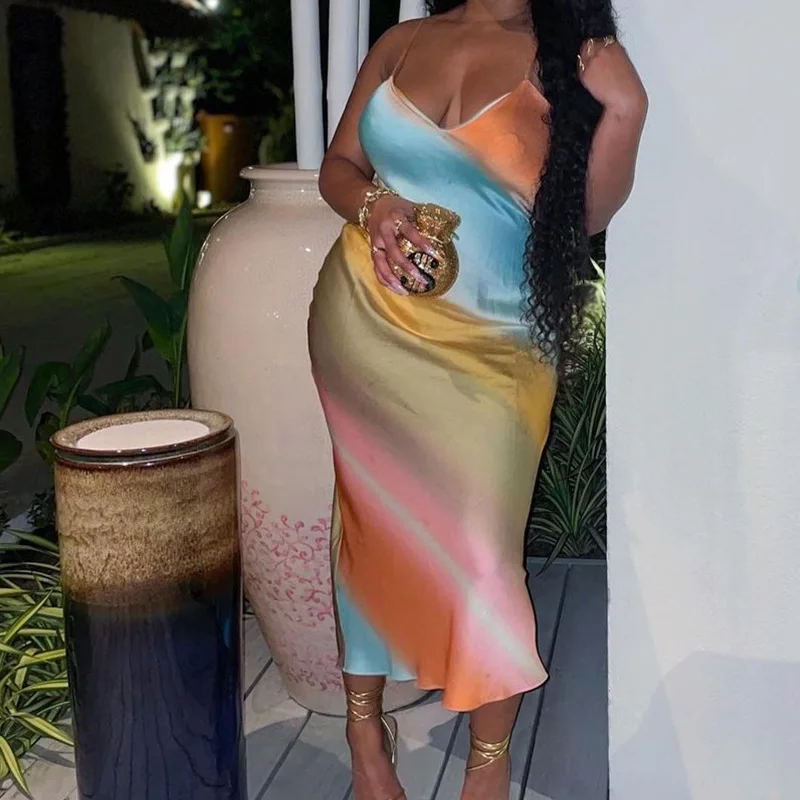 Elegant Ladies Dress V Neck Sexy Rainbow Printed Summer Skirt Women Sleeveless Spaghetti Strap Backless Long Dresses Vestidos
Elegant Ladies Dress V Neck Sexy Rainbow Printed Summer Skirt Women Sleeveless Spaghetti Strap Backless Long Dresses Vestidos