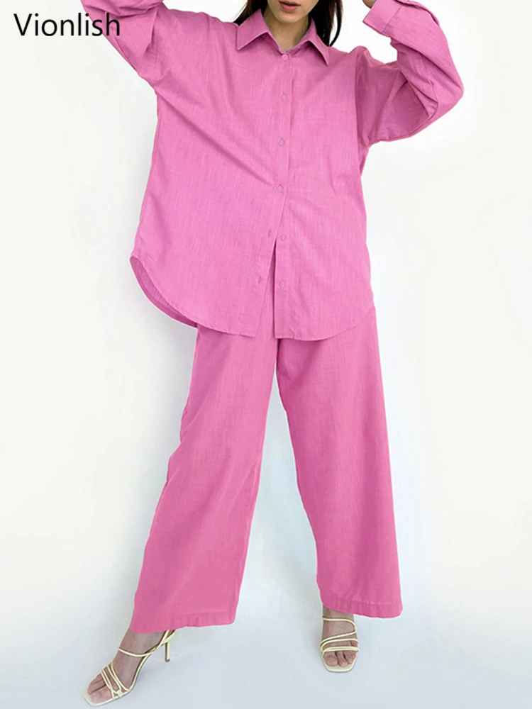 Vionlish Summer Loose Cotton Linen Women Trousers Set Long Sleeve Shirt Blouses & Elastic Waist Wide Leg Pants Casual Female Set
Vionlish Summer Loose Cotton Linen Women Trousers Set Long Sleeve Shirt Blouses & Elastic Waist Wide Leg Pants Casual Female Set