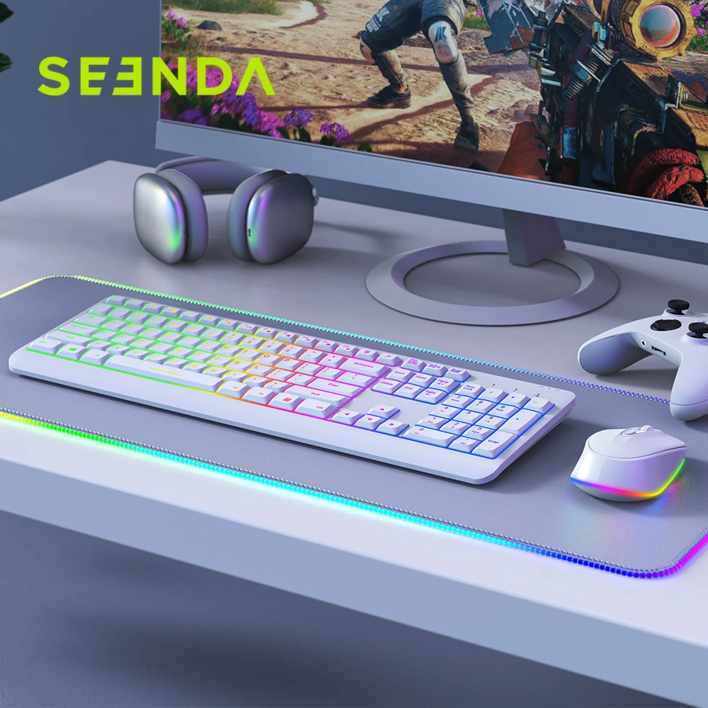 

Seenda RGB Backlit Wireless Mouse And Keyboard Combo Illuminated Ergonomic Thim Keyboards 2.4G Mice for Office Computer PC