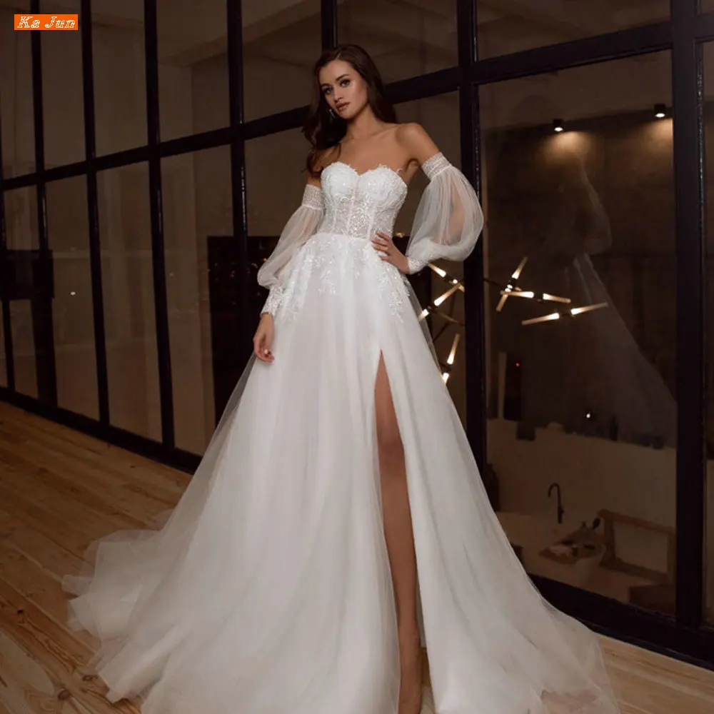 KA JUN Sweetheart Puff Sleeves Wedding Dress Robe De Mariée Lace Appliques Tulle Vestidos De Noiva Side Slit A Line Bridal Gown
KA JUN Sweetheart Puff Sleeves Wedding Dress Robe De Mariée Lace Appliques Tulle Vestidos De Noiva Side Slit A Line Bridal Gown