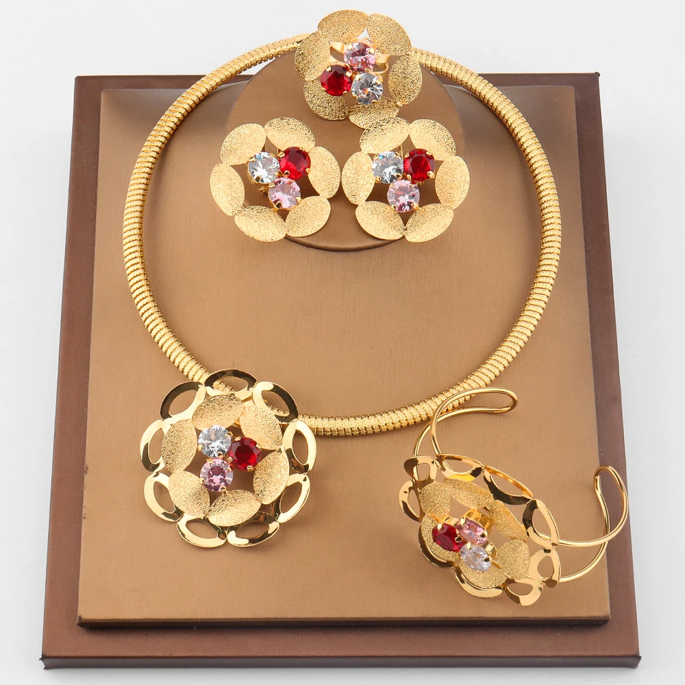 Colorful Jewelry Sets Fashion Necklace for Women Flower Shape Earrings Ring Bangle 18K Gold Plated for Wedding Accessories Gift
Colorful Jewelry Sets Fashion Necklace for Women Flower Shape Earrings Ring Bangle 18K Gold Plated for Wedding Accessories Gift