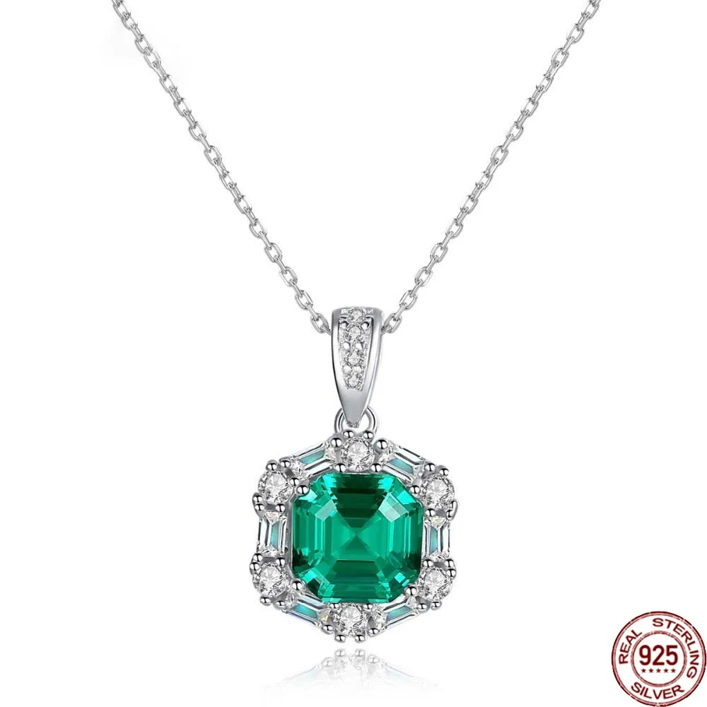 

BABIQU Gorgeous Big Emerald Brilliant Pendant Necklace for Women 100% 925 Sterling Silver Charming Wedding Gem Necklace Jewelry