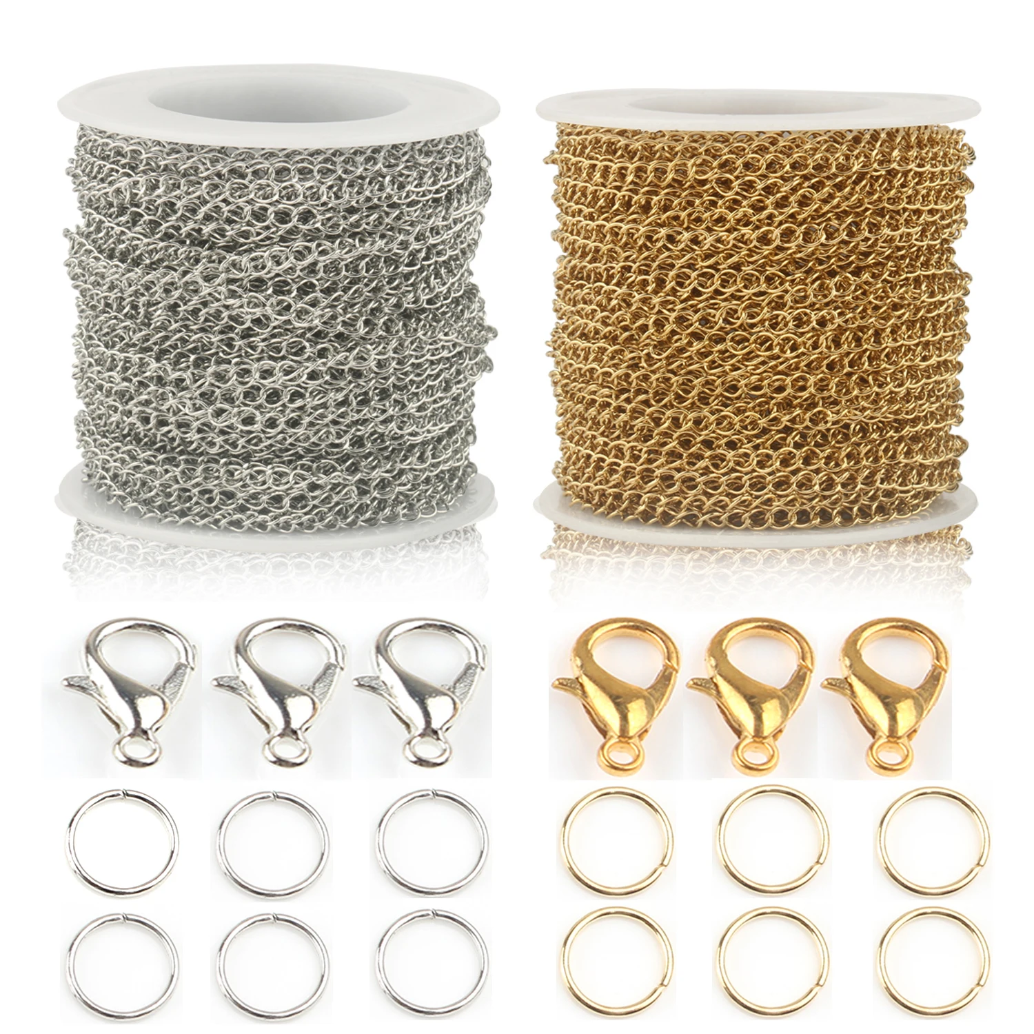 Gold Plated Stainless Steel Cross Chains And Metal Lobster Clasp Open Rings for Bracelet Necklace Extended Jewelry Making 
Gold Plated Stainless Steel Cross Chains And Metal Lobster Clasp Open Rings for Bracelet Necklace Extended Jewelry Making