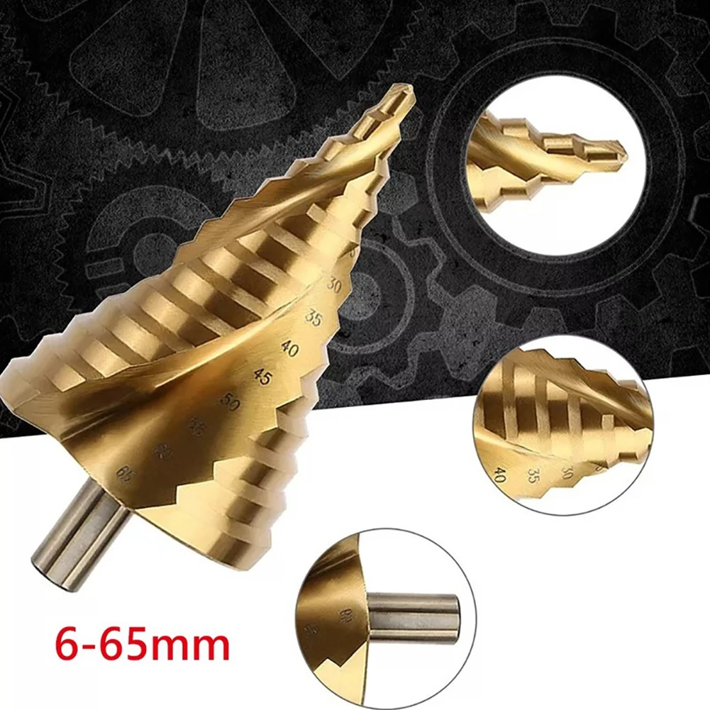 Large Titanium Coated Step Drill Bit HSS Spiral Groove Cone Hole Cutter 6-65mm Pagoda For Iron Plate PVC Sheet Driiling Tools
Large Titanium Coated Step Drill Bit HSS Spiral Groove Cone Hole Cutter 6-65mm Pagoda For Iron Plate PVC Sheet Driiling Tools