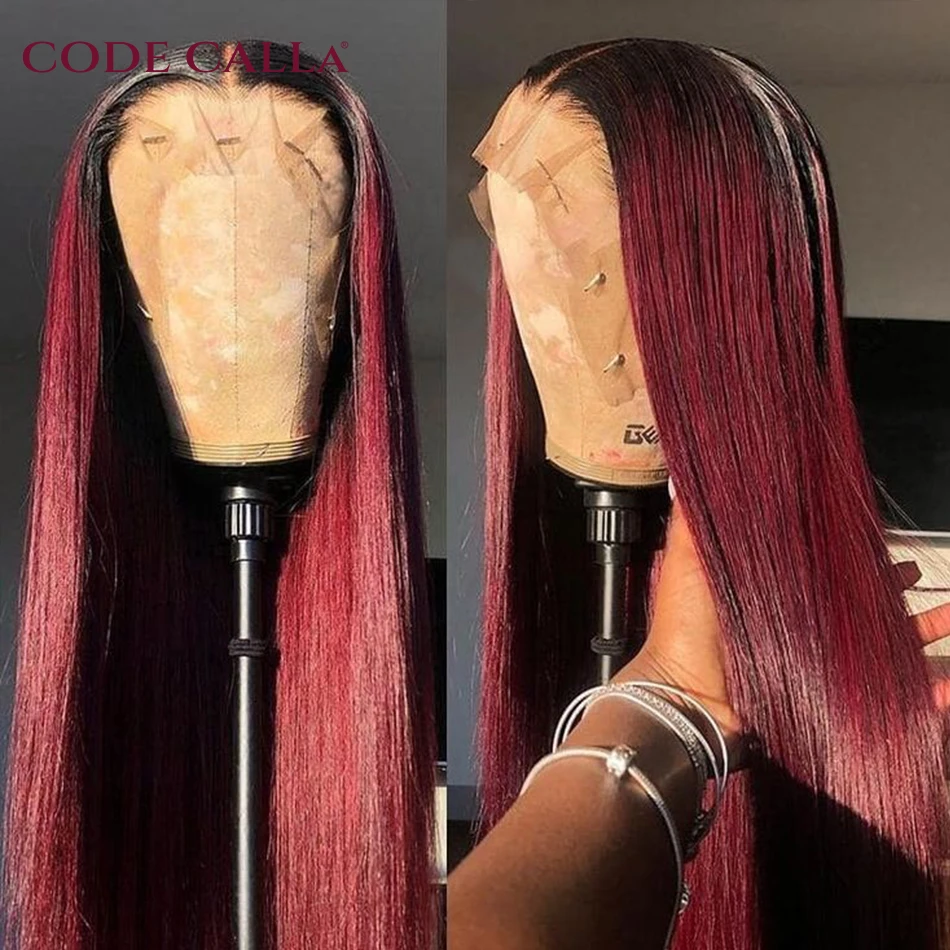 

13x4 HD Lace Front Wig 1B 99J 13x4 Straight Burgundy Frontal Human Hair Wig Brazilian Remy PrePlucked Ombre Wine Red 180 Density