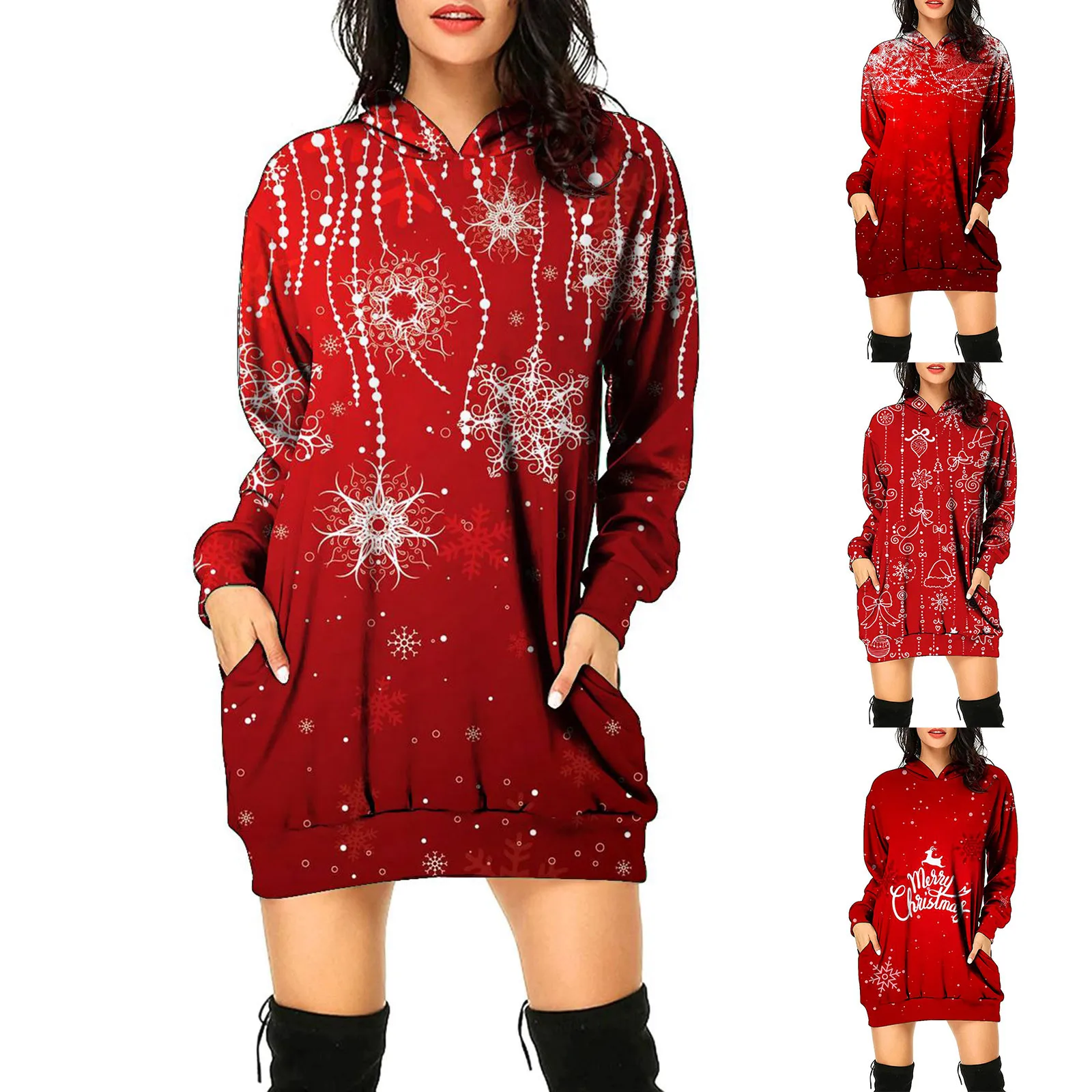 2023 Elegant Dress Womens Christmas Print Long Sleeve Hooded Pocket Pullover Hoodie Dress Tunic Sweatshirt vestido navidad mujer
2023 Elegant Dress Womens Christmas Print Long Sleeve Hooded Pocket Pullover Hoodie Dress Tunic Sweatshirt vestido navidad mujer