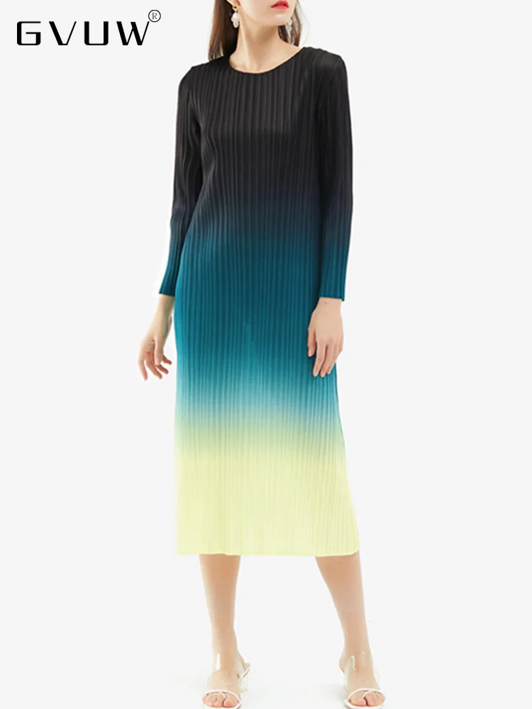 GVUW Gradient Fashion Pleated Midi Dress Women 2023 spring Round Collar Long Sleeve Female Elegant Festival Clothing 25D1076 
GVUW Gradient Fashion Pleated Midi Dress Women 2023 spring Round Collar Long Sleeve Female Elegant Festival Clothing 25D1076