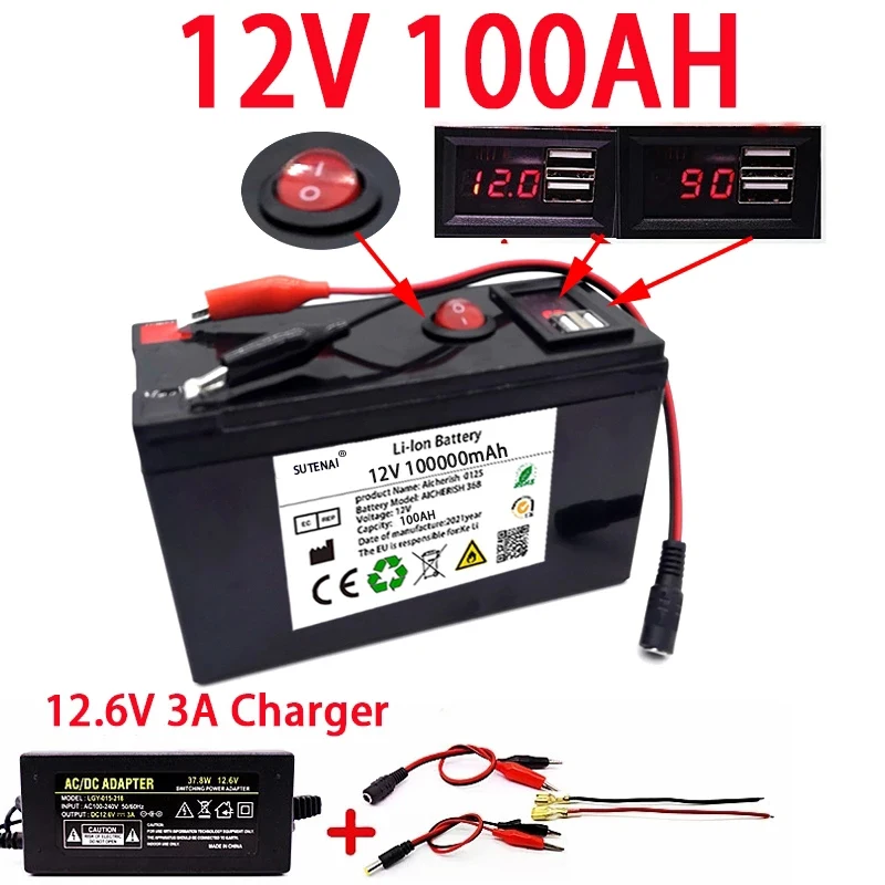 Portable LiFePO4 Rechargeable Lithium Battery 12V 100Ah Built-in 5V 2.1A USB Android Apple Charging Port With 12.6V 3A Charger
Portable LiFePO4 Rechargeable Lithium Battery 12V 100Ah Built-in 5V 2.1A USB Android Apple Charging Port With 12.6V 3A Charger