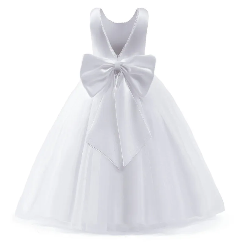 

Белое кружевное платье с цветочным принтом для девочек на свадьбу, платье принцессы с открытой спиной, бантом и бисером, официальное бально...