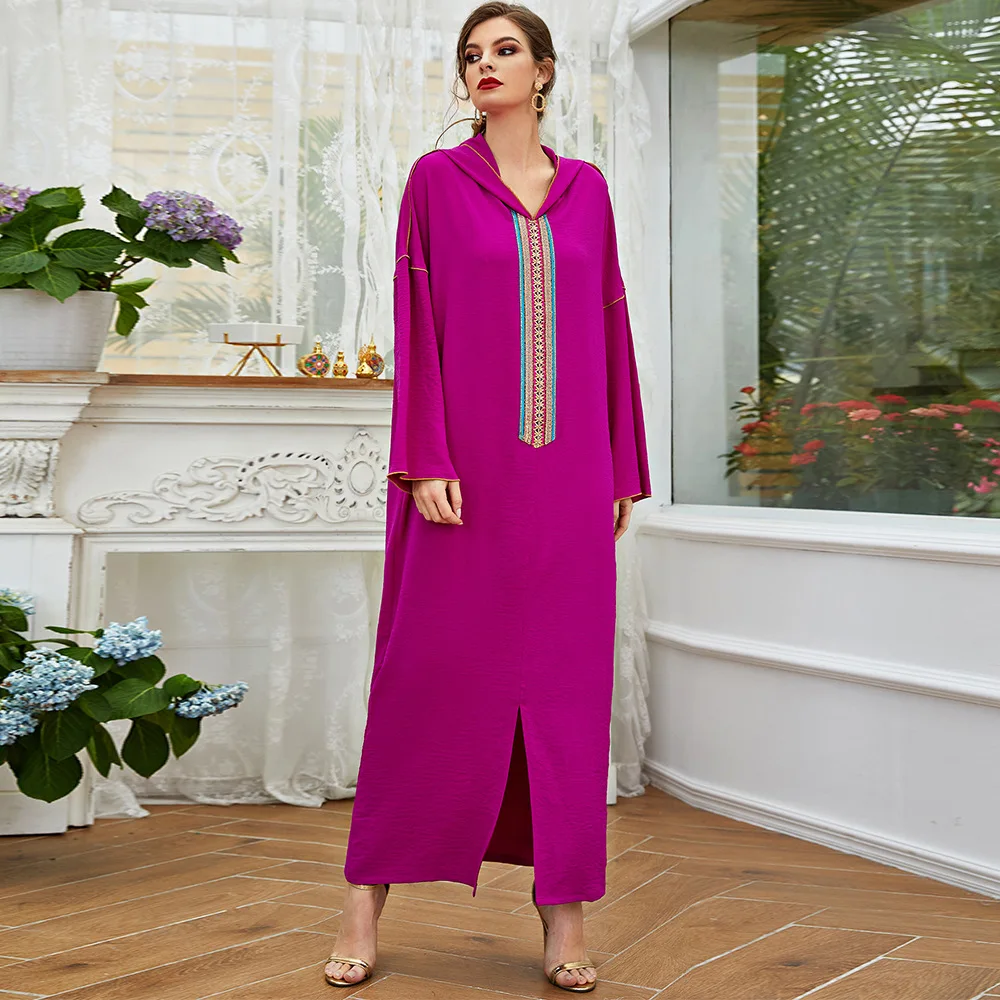 Rose Red Embroidered Muslim Robe Hooded Loose Casual Long National Dress Fashion Caftan Marocain Vestidos Arabes Dubai Y Turcos
Rose Red Embroidered Muslim Robe Hooded Loose Casual Long National Dress Fashion Caftan Marocain Vestidos Arabes Dubai Y Turcos