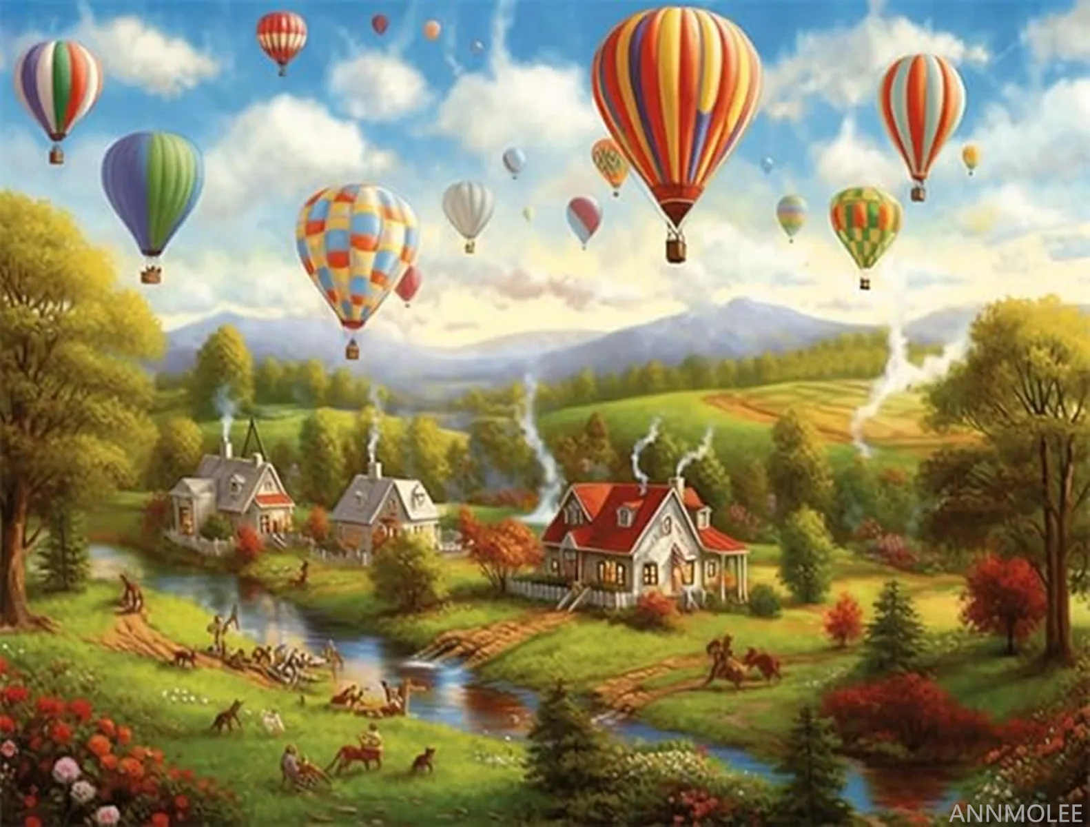 

Puzzles for Adults Pieces Jigsaw Puzzles The Birds and The Bees Hot Air Balloon Flowing River Formation Wooden DIY Families