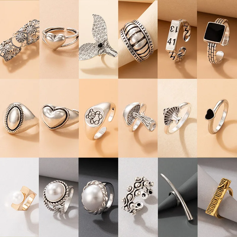 Fashion Metal Silver Geometric Alphabet Animal Mushroom Heart Boho Ring Women Creative Exaggerated Party Jewelry Accessories
Fashion Metal Silver Geometric Alphabet Animal Mushroom Heart Boho Ring Women Creative Exaggerated Party Jewelry Accessories