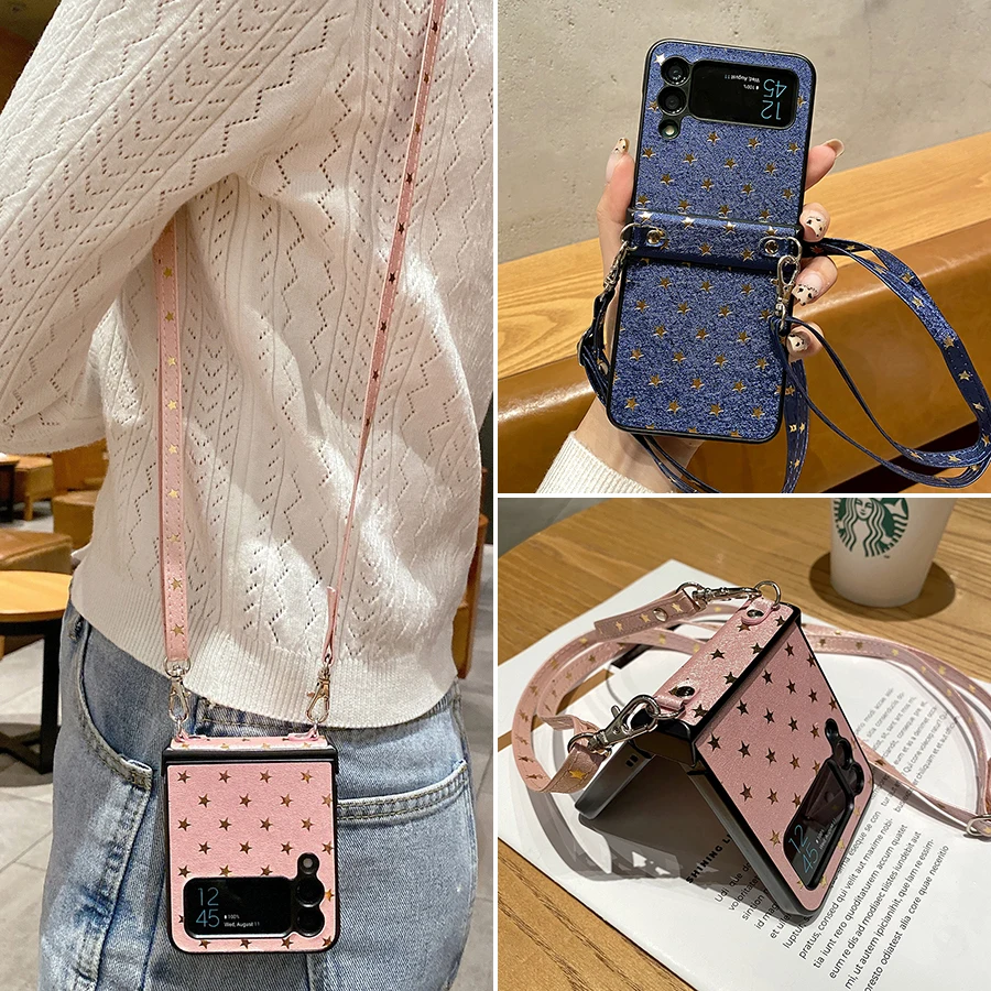 Necklace Lanyard Strap Hard Case For Samsung Galaxy Z Flip 3 5G Fashion Star Crossbody Rope PU Leather Shockproof Cover Z Flip3
Necklace Lanyard Strap Hard Case For Samsung Galaxy Z Flip 3 5G Fashion Star Crossbody Rope PU Leather Shockproof Cover Z Flip3