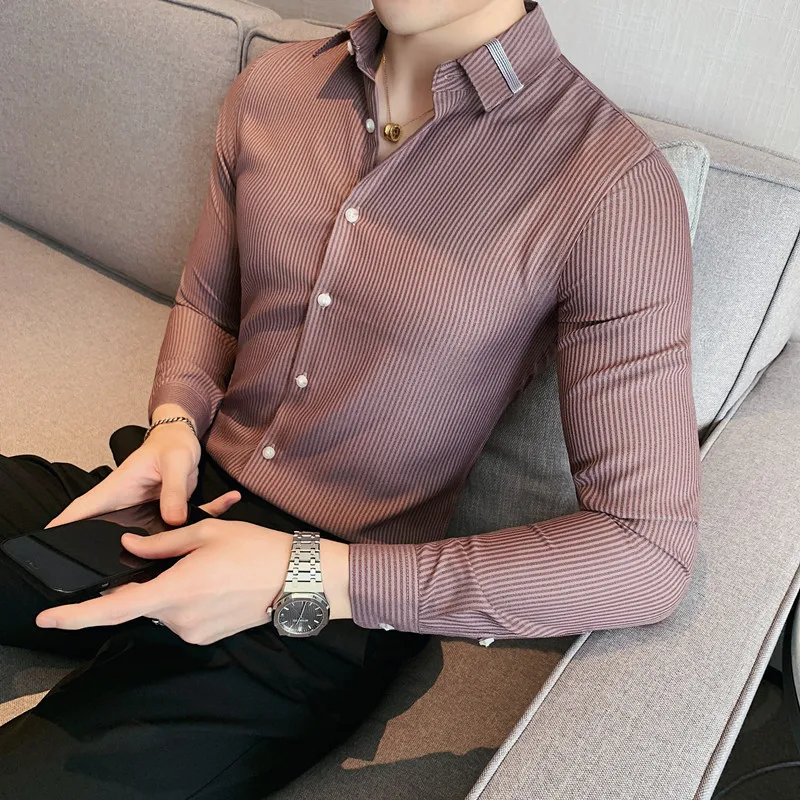 

Недорогая мужская деловая брендовая мужская рубашка 2022, мужская рубашка, модная длинная рубашка, все рубашки, приталенная одежда, полосатая рубашка с рукавами