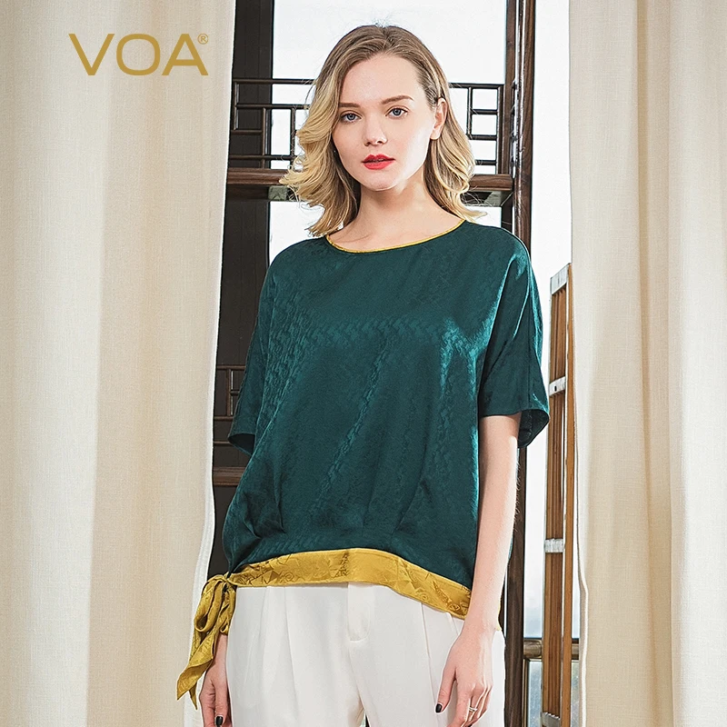 VOA realsilk Малахитовый Зеленый жаккардовый вырез-лодочка реглан короткий рукав летучая мышь на шнуровке бант контрастный цвет соединение свободная футболка B9512
VOA realsilk Малахитовый Зеленый жаккардовый вырез-лодочка реглан короткий рукав летучая мышь на шнуровке бант контрастный цвет соединение свободная футболка B9512