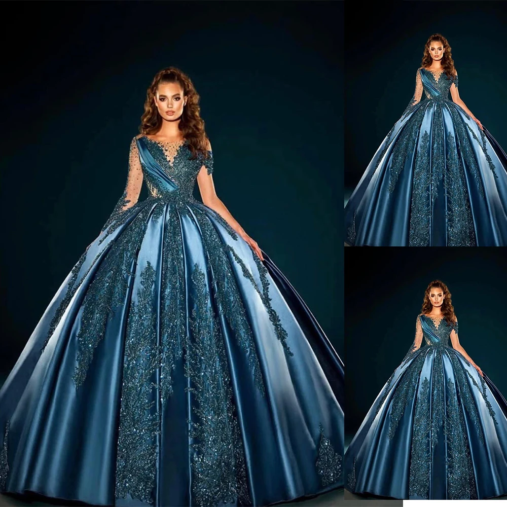 Классическое синее блестящее вечернее платье-трапеция с бусинами и круглым вырезом, свадебные платья с аппликацией и длинным рукавом, драпированные Свадебные платья до пола, 2022
Классическое синее блестящее вечернее платье-трапеция с бусинами и круглым вырезом, свадебные платья с аппликацией и длинным рукавом, драпированные Свадебные платья до пола, 2022