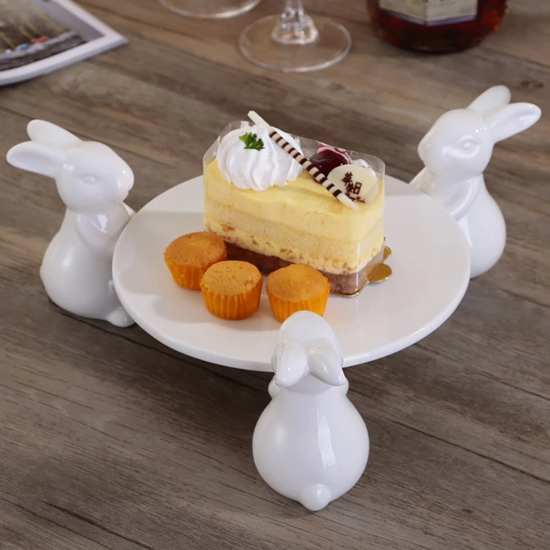 

Керамическая подставка для торта, фруктовая тарелка, милый кролик, десертная тарелка для послеобеденного чая, домашний декор для отеля, рес...