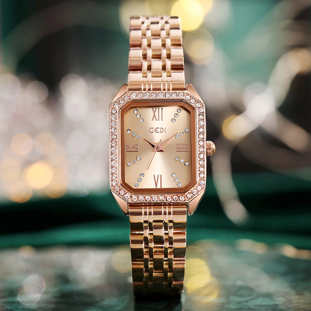 GEDI Women Luxury Brand Watches Waterproof Rose Gold Stainless Steel Rectangle Lady Watch Fashion Casual Woman Quartz Wristwatch 
GEDI Women Luxury Brand Watches Waterproof Rose Gold Stainless Steel Rectangle Lady Watch Fashion Casual Woman Quartz Wristwatch