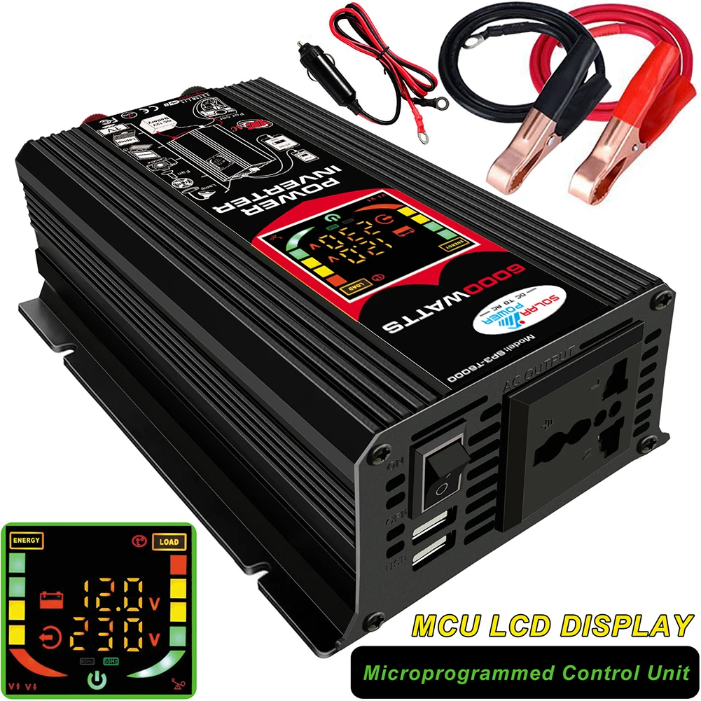 6000W Car Power Inverter LCD Display DC 12V To AC 110/220V Power Converter With Dual USB Ports And AC Outlets Inverter
6000W Car Power Inverter LCD Display DC 12V To AC 110/220V Power Converter With Dual USB Ports And AC Outlets Inverter