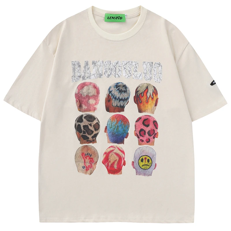 

Summer Men Oversized Short Sleeve Tshirts Hip Hop Hairstyle Graphic Print T Shirts Streetwear Harajuku Casual Cotton Tops Tees
