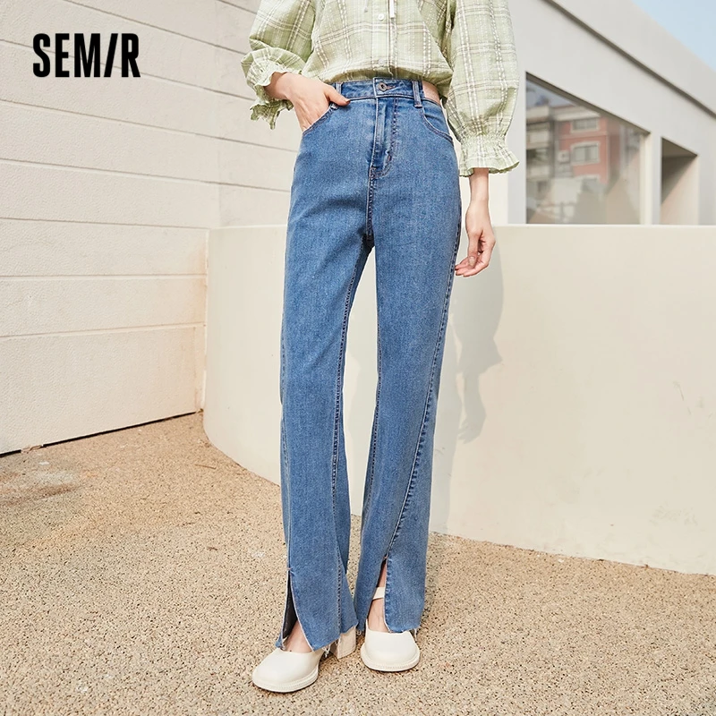 

Semir Jeans Women Show Thin High Flared Pants 2022 Spring New All-Match Slit Raw Edge Women Trousers Fashion