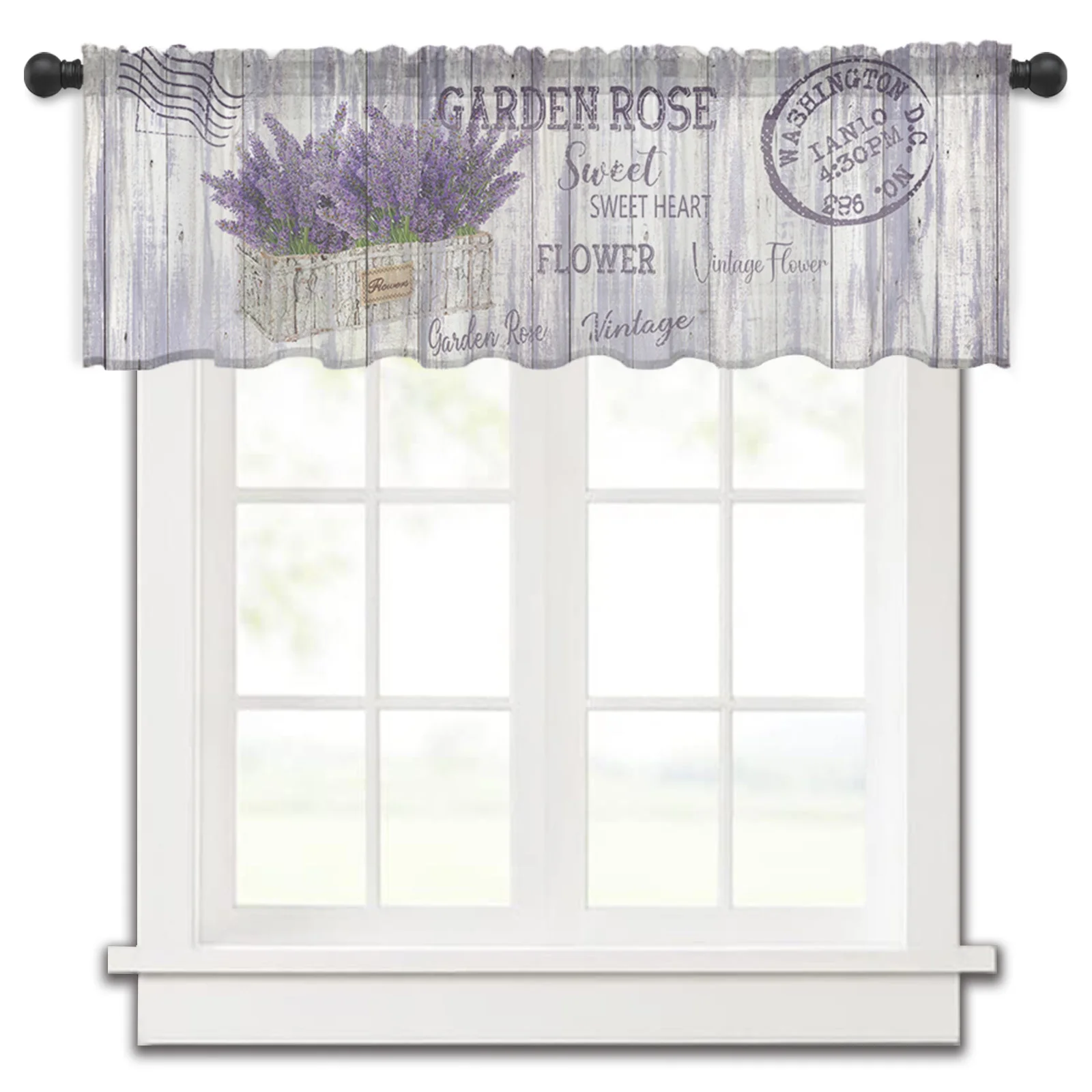 

Purple Flowers Lavender Vintage Wood Kitchen Small Curtain Tulle Sheer Short Curtain Bedroom Living Room Home Decor Voile Drapes