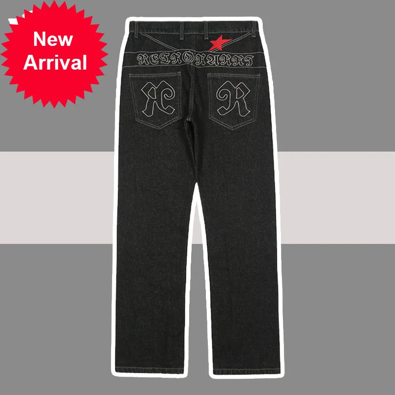 Jeans Embroidery Star Letter Men Black Hip Hop Streetwear Straight Denim Pants Male Fashion Vintage Baggy Wide Leg Jean Trousers
Jeans Embroidery Star Letter Men Black Hip Hop Streetwear Straight Denim Pants Male Fashion Vintage Baggy Wide Leg Jean Trousers