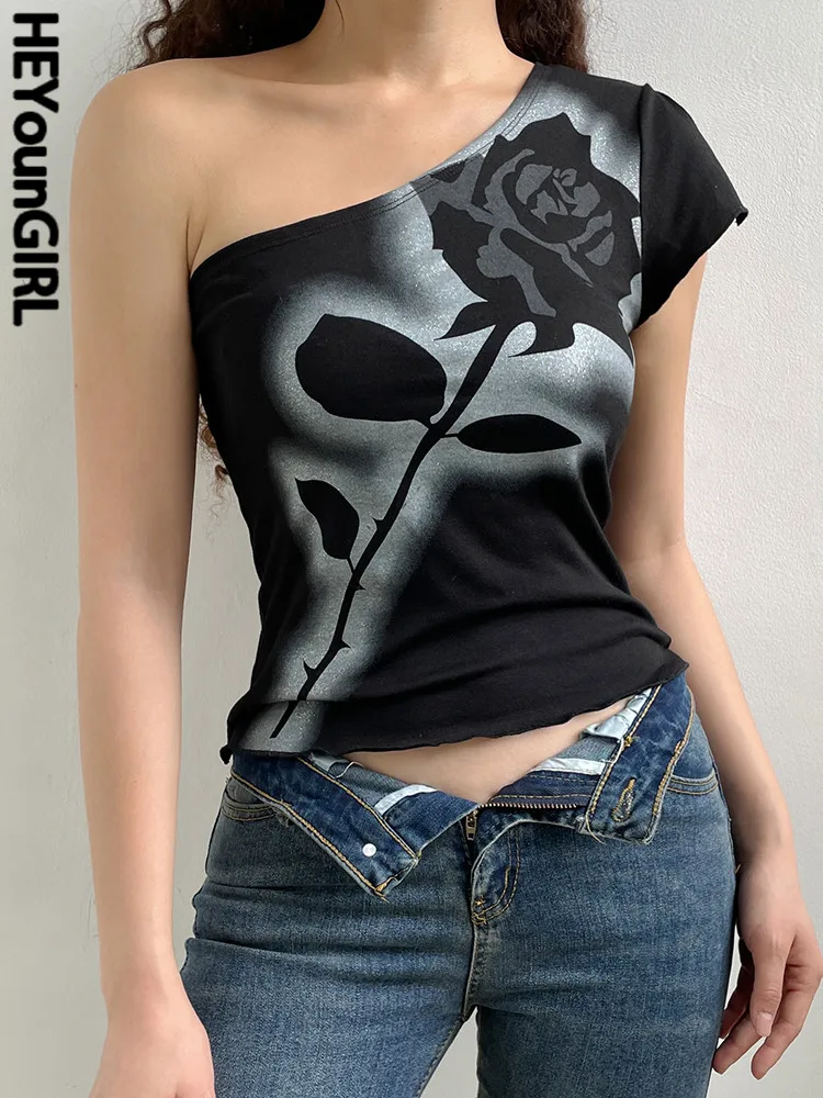 HEYounGIRL One Shoulder Women Black Tops Rose Print Summer Gothic Sexy Crop T-shirt Harajuku Fashion Club Party Outfits 2022
HEYounGIRL One Shoulder Women Black Tops Rose Print Summer Gothic Sexy Crop T-shirt Harajuku Fashion Club Party Outfits 2022