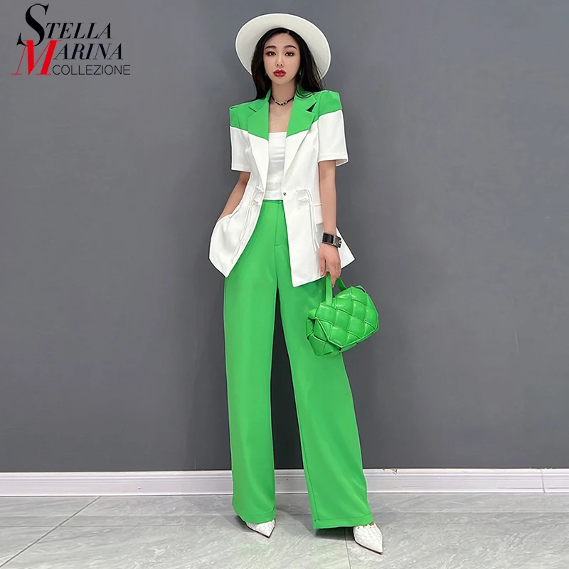 New Two Pieces Woman Summer Casual Wear Long Straight Pants Set With Short-Sleeve Shirt Green Black Girls Elegant Outfit APP0102
New Two Pieces Woman Summer Casual Wear Long Straight Pants Set With Short-Sleeve Shirt Green Black Girls Elegant Outfit APP0102