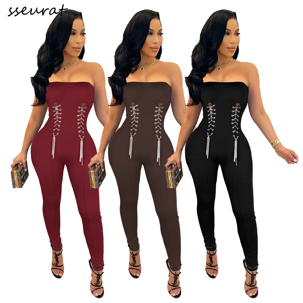 SSEURAT Women Tube Top Chain Hole Strapless Bodycon Jumpsuit Sexy Party Night Club Outfits
SSEURAT Women Tube Top Chain Hole Strapless Bodycon Jumpsuit Sexy Party Night Club Outfits