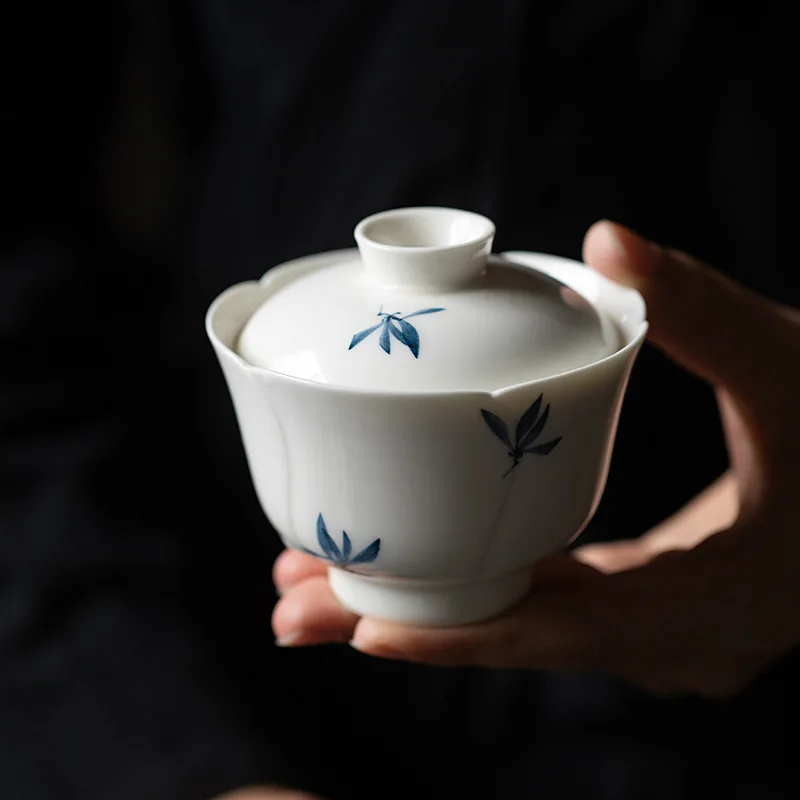 

100ml Hand Painted Gaiwan For Tea Tureen With Lid Orchid Teaware Kung Fu Tea Ceremony Coffee Cups Tea Bowls Small Chinese Chawan