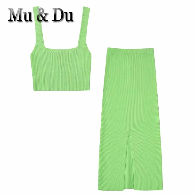 Женский трикотажный облегающий корсет Mu & Du в рубчик, топы + облегающая прямая юбка миди, клубный костюм из двух предметов, жилет, женский костюм, лето 2023 
Женский трикотажный облегающий корсет Mu & Du в рубчик, топы + облегающая прямая юбка миди, клубный костюм из двух предметов, жилет, женский костюм, лето 2023