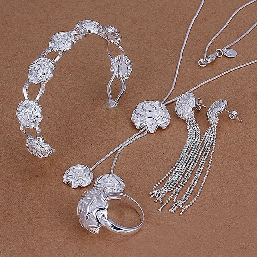 Silver color wedding jewelry women lady elegance rose bracelet necklace bead chain Stud Earrings ring fashion jewelry sets
Silver color wedding jewelry women lady elegance rose bracelet necklace bead chain Stud Earrings ring fashion jewelry sets