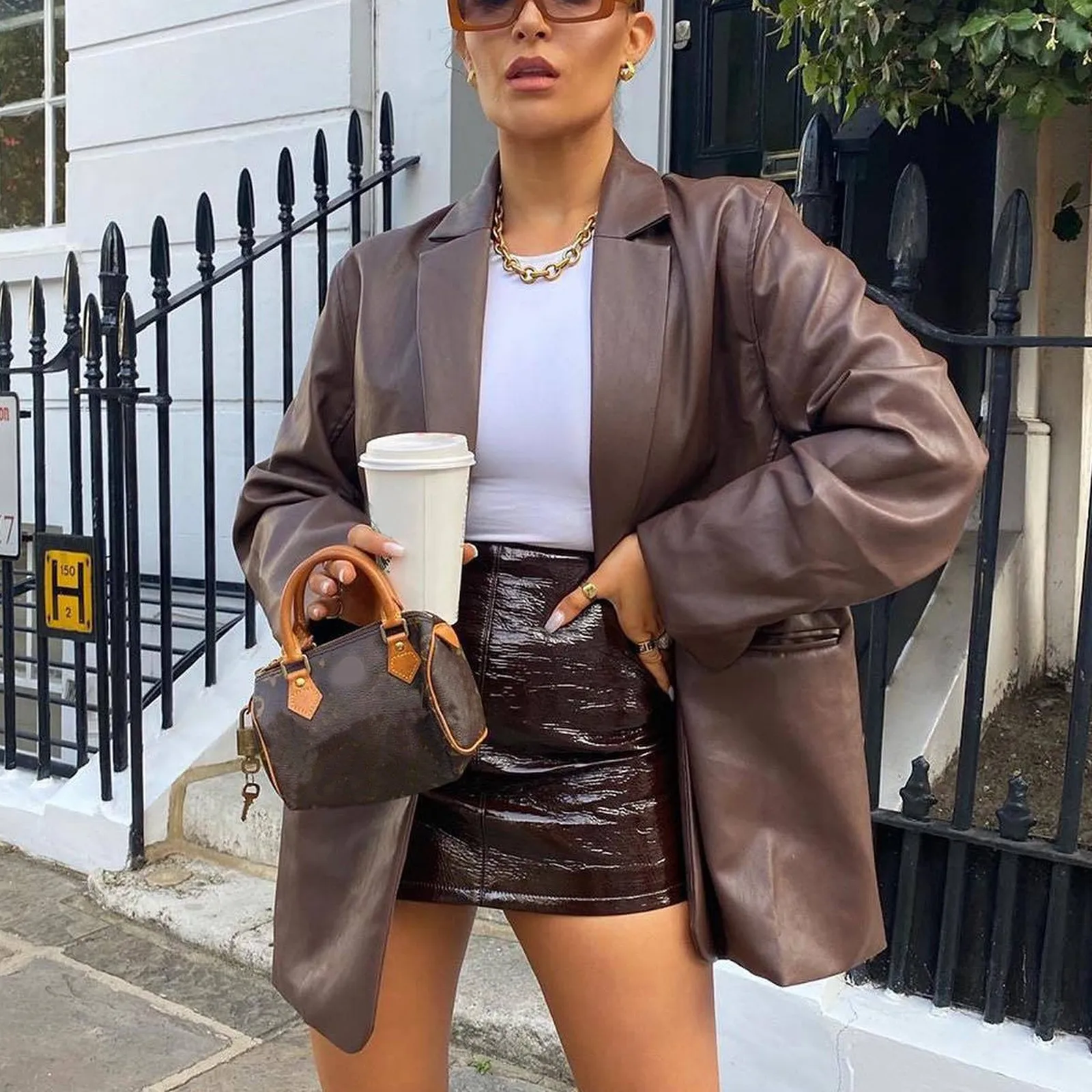 Fashion Women Solid Colors Long Sleeve Turn-down Collar Faux Leather Jacket Casual Y2k Button Trench Motor Biker Coat Outwear#g3
Fashion Women Solid Colors Long Sleeve Turn-down Collar Faux Leather Jacket Casual Y2k Button Trench Motor Biker Coat Outwear#g3