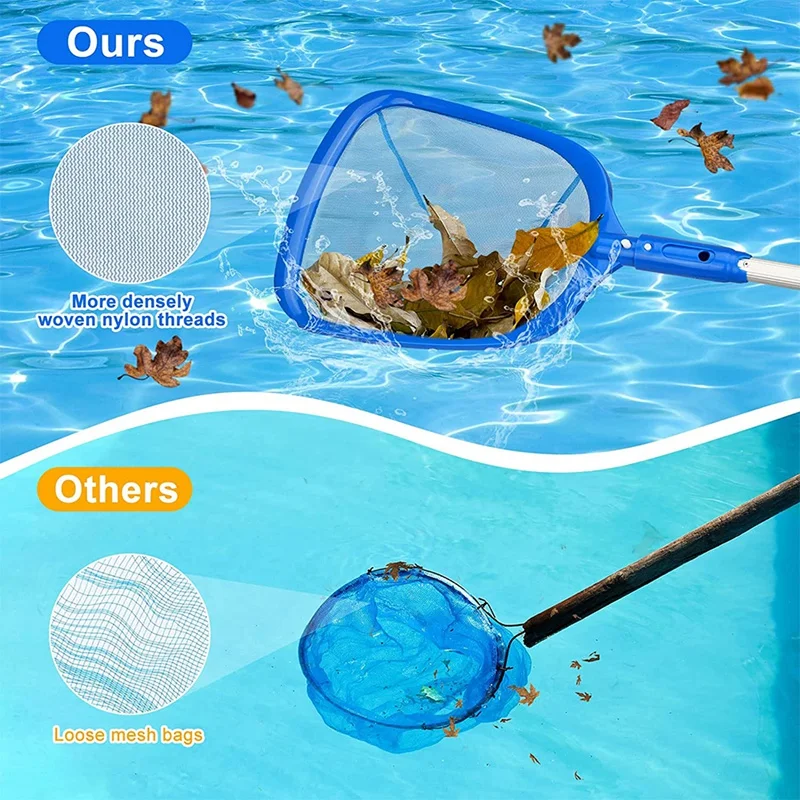 

Фильтр для бассейна из нейлоновой тонкой сетки с телескопической алюминиевой стойкой и нейлоновой средней тонкой сеткой, инструмент для очистки листьев и мусора