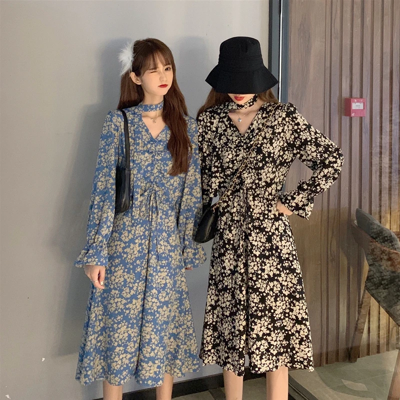Long Sleeves Womens Dress Spring Long Skirt Chic Design French V Neck Elegant Hepburn Style Broken Flower Vintage Female Dress
Long Sleeves Womens Dress Spring Long Skirt Chic Design French V Neck Elegant Hepburn Style Broken Flower Vintage Female Dress