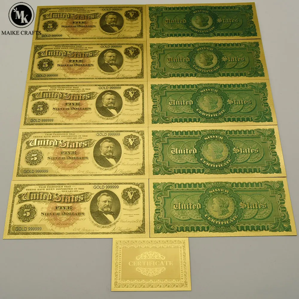 10pcs/lot Gold Foil Banknote $5 American Commemorative Banknote Antique Furniture Decoration Collection Business Gift
10pcs/lot Gold Foil Banknote $5 American Commemorative Banknote Antique Furniture Decoration Collection Business Gift