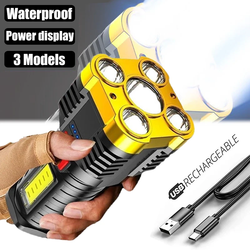 5 LED Super Bright Flashlight Rechargeable 3 Models Multi-function Waterproof Led Long-range Spotlight Battery Display COB Light
5 LED Super Bright Flashlight Rechargeable 3 Models Multi-function Waterproof Led Long-range Spotlight Battery Display COB Light