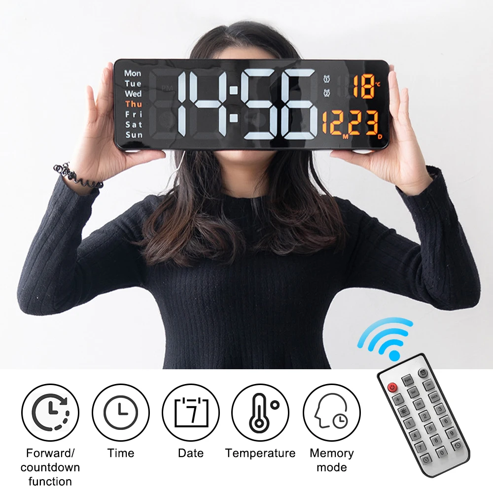 Wall-mounted Digital Wall Clock Remote Control Temp Date Week Display Never Miss Beat with Dual Alarms and Remote Control
Wall-mounted Digital Wall Clock Remote Control Temp Date Week Display Never Miss Beat with Dual Alarms and Remote Control