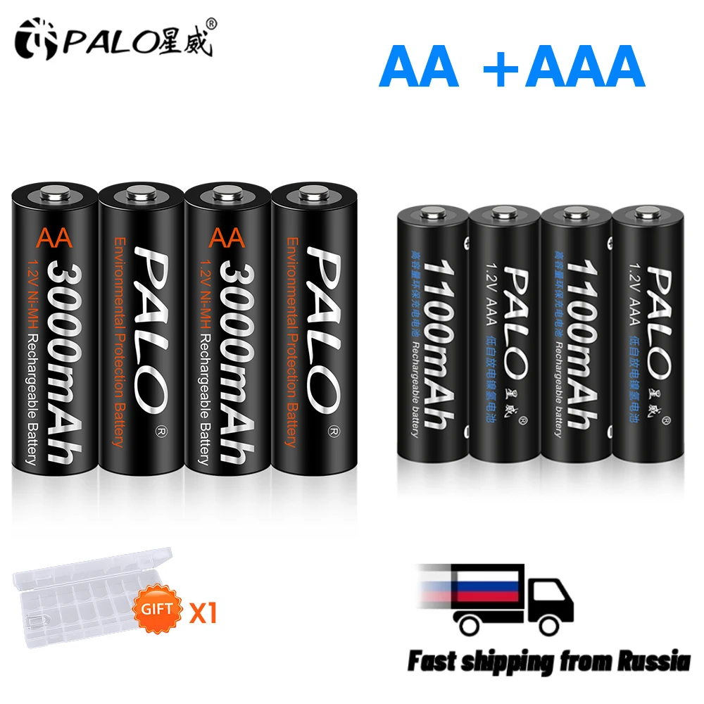 

PALO AA+AAA Rechargeable Battery 1.2V AAA AA NIMH NI-MH Battery Low Self Discharge 2A 3A Batteries For Remote control Toys Clock