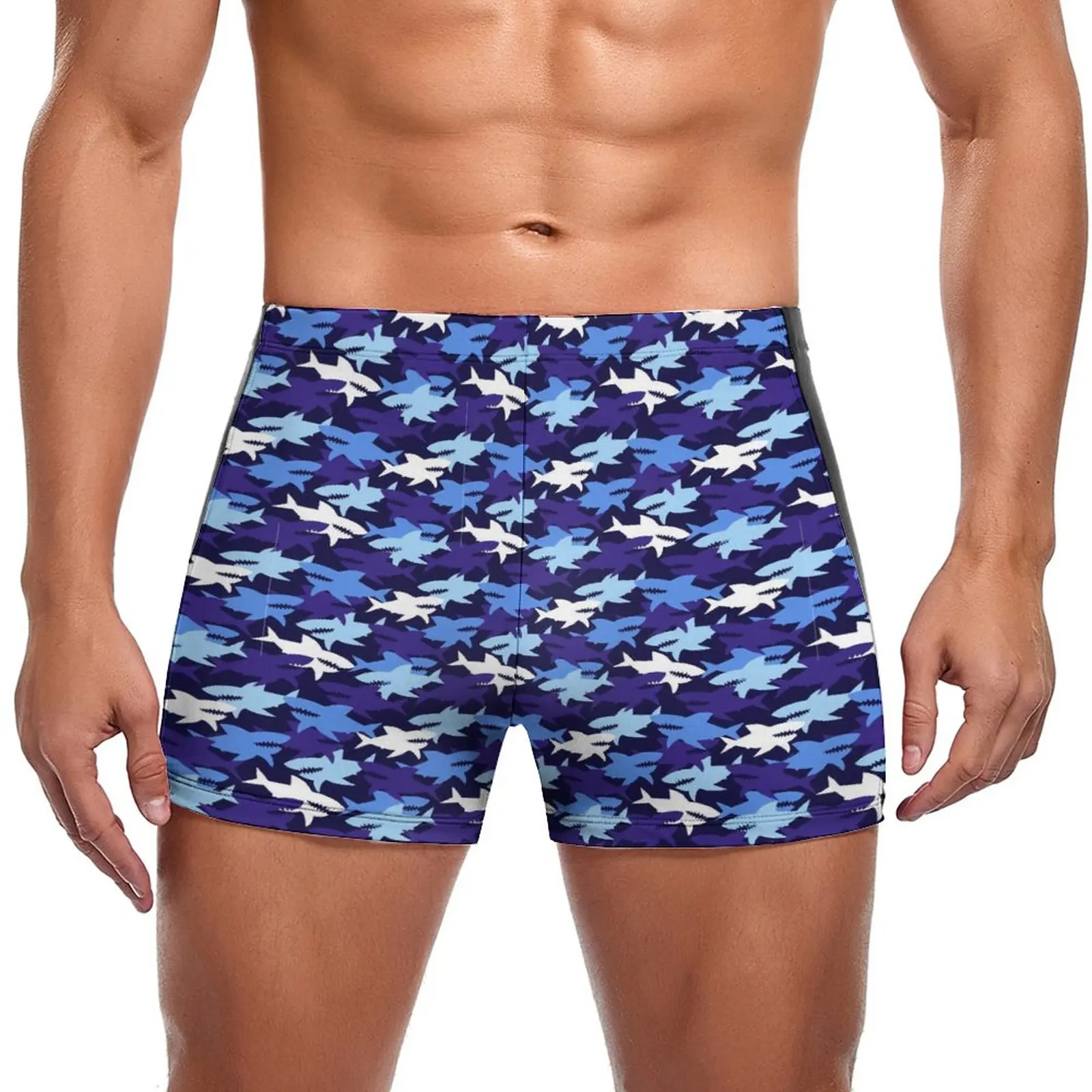 

Blue Shark Camo Swimming Trunks Cool Animal Print Pool Custom Swim Shorts Stay-in-Shape Plus Size Men Swimsuit