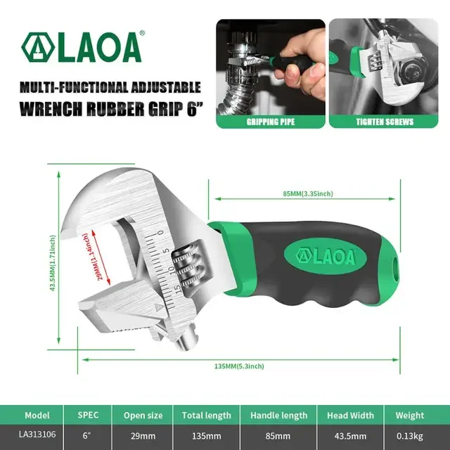 Регулируемый трубный ключ LAOA 6/8 дюймов из нержавеющей стали
Регулируемый трубный ключ LAOA 6/8 дюймов из нержавеющей стали