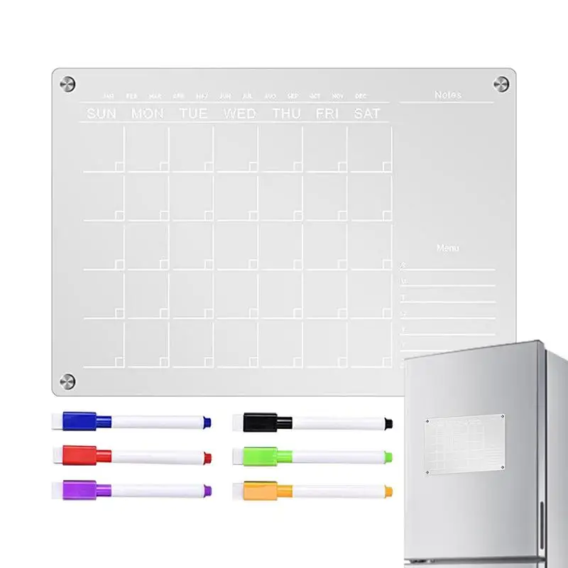 

Акриловый календарь для холодильника, ежемесячный календарь и прозрачная доска без рисунка, многоразовая доска для холодильника с 6 цветными ластиками