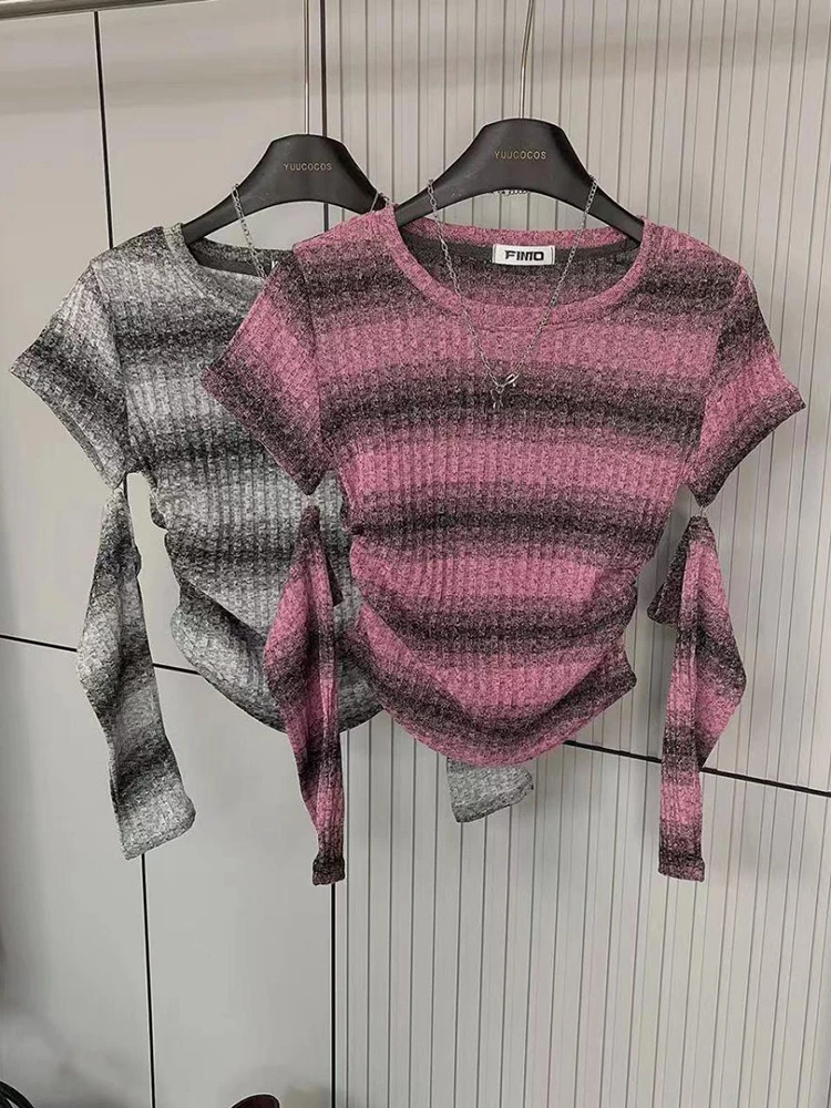 2024 Women Knit Basic Tee Slim Shirt Autumn Y2K Striped Long Sleeve Sweater Casual Short T-shirt Fashion Pullovers
2024 Women Knit Basic Tee Slim Shirt Autumn Y2K Striped Long Sleeve Sweater Casual Short T-shirt Fashion Pullovers