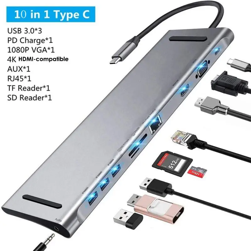 10 in 1 USB Hub -compatible for MacBook Air 13 16 M2 VGA/RJ45 Multi-function Type C Hub Adapter for Huawei USB Splitter
10 in 1 USB Hub -compatible for MacBook Air 13 16 M2 VGA/RJ45 Multi-function Type C Hub Adapter for Huawei USB Splitter