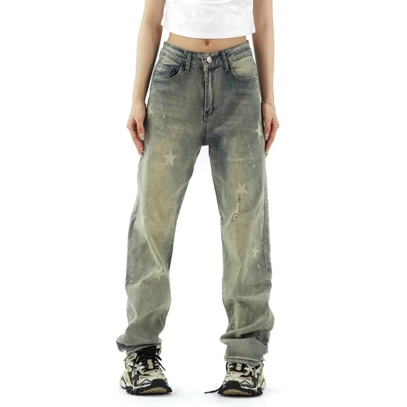 Женские синие джинсы с принтом, винтажные штаны с завышенной талией Y2K, американские широкие брюки, модные прямые летние женские брюки 2023 
Женские синие джинсы с принтом, винтажные штаны с завышенной талией Y2K, американские широкие брюки, модные прямые летние женские брюки 2023