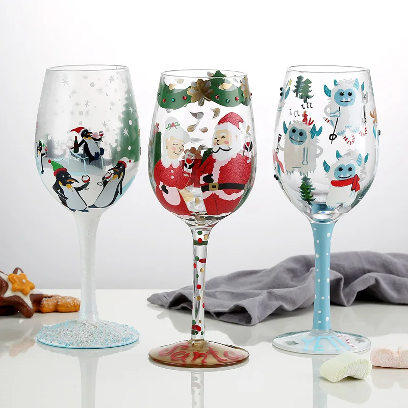 

Limited Christmas gift artificial hand-painted wine cup Santa Claus Unicorn glass painted crystal wine cup