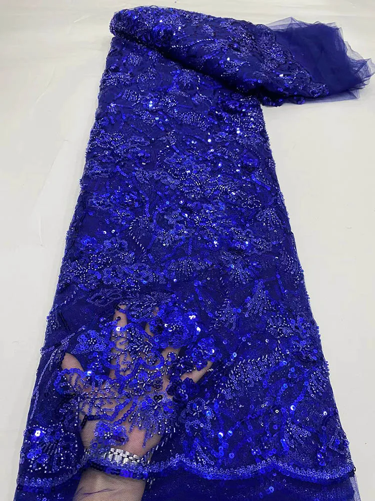 African Nigerian Mesh Lace Fabric 2022 High Quality Tube Beads Embroidery Noble Royal Blue Sequins Lace Fabric For Evening Dress
African Nigerian Mesh Lace Fabric 2022 High Quality Tube Beads Embroidery Noble Royal Blue Sequins Lace Fabric For Evening Dress
