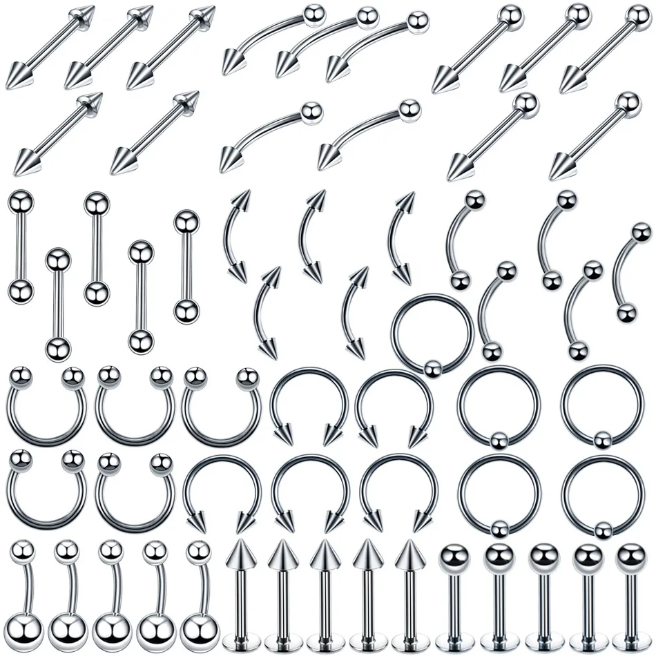 60pcs/lot Silver Color Stainless Steel Eyebrow Navel Belly Lip Tongue Nose Piercing Bar Ring Labret Barbell Tunnel Body Jewelry
60pcs/lot Silver Color Stainless Steel Eyebrow Navel Belly Lip Tongue Nose Piercing Bar Ring Labret Barbell Tunnel Body Jewelry