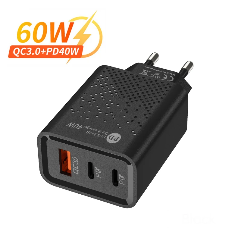 

60W Fast Charge Charger Type C Adapter Quick QC 3.0 For iPhone Samgsung Xiaomi 12 Oneplus Portable Cellphone Wall PD Chargers
